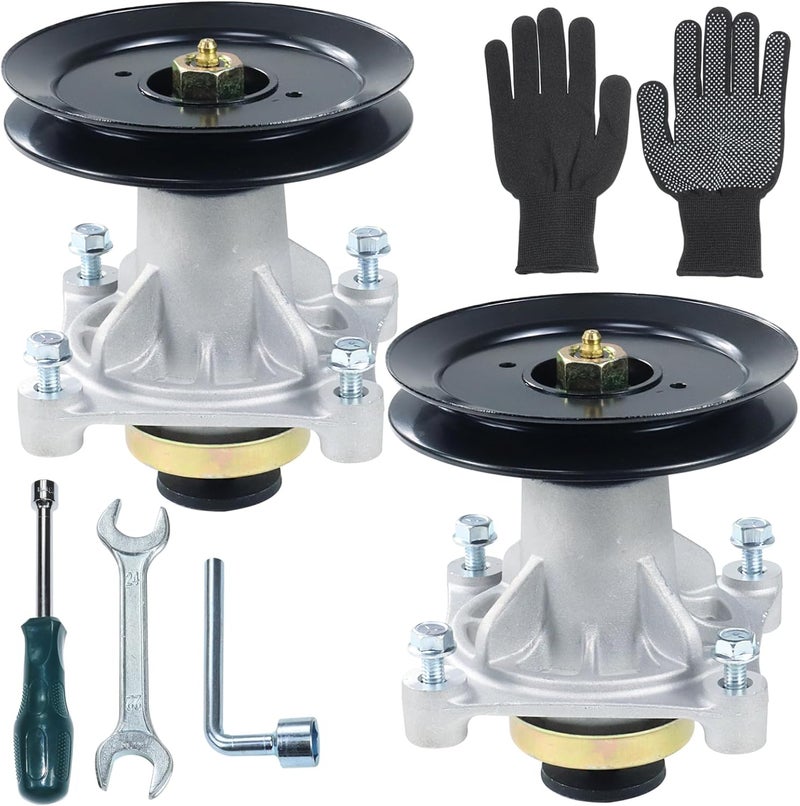 BOSFLAG 2 Pack Pre-Greased 587125201 Spindle with 588586601, 539113962 Pulley Replaces Husqvarna 532174356, 539107515, 532174358, Craftsman 174356, 174358 for Husqvarna Z246, RZ4623, RZ5424 Tractors - Image 1